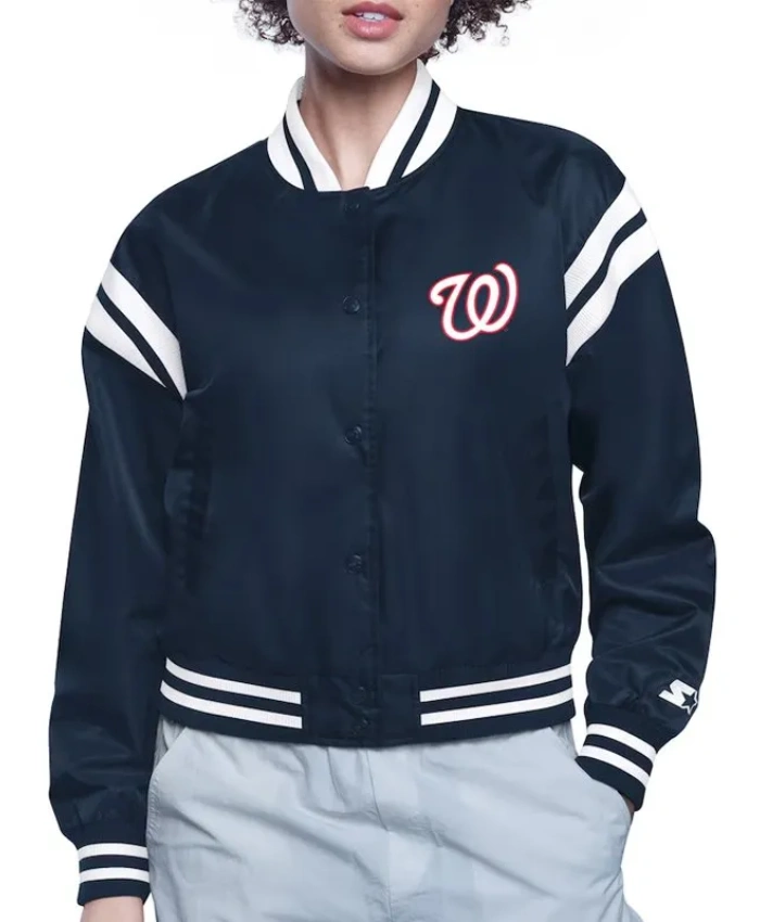 Printed Logo Washington Nationals Varsity Satin Jacket Printed Logo Washington Nationals Varsity Satin Jacket