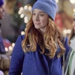 Rachael Leigh Cook Rescuing Christmas 2023 Blue Long Coat