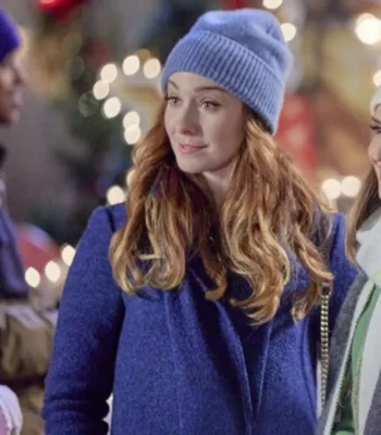 Rachael Leigh Cook Rescuing Christmas 2023 Blue Long Coat
