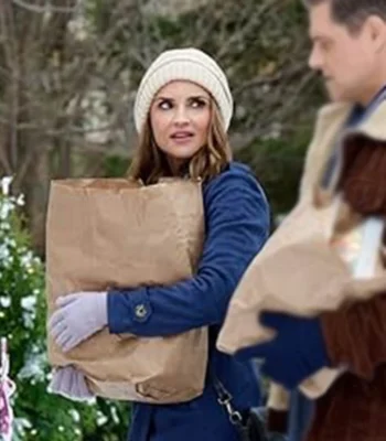 Rachael Leigh Cook Rescuing Christmas 2023 Blue Long Coat