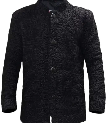 Real Astrakhan Karakul Lamb Curly Fur Black Coat