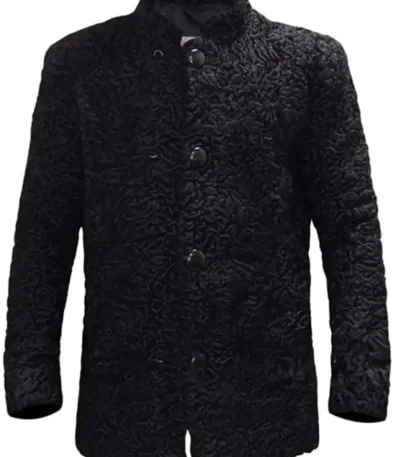 Real Astrakhan Karakul Lamb Curly Fur Black Coat