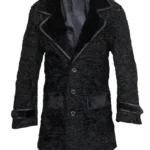 Real Persian Lamb Mink Fur Collar Black Coat