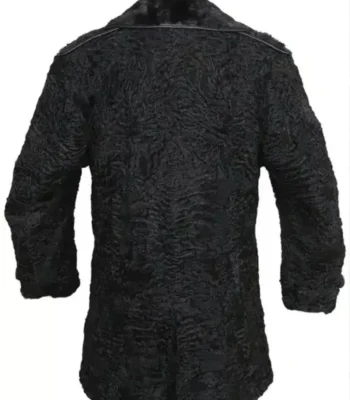 Real Persian Lamb Mink Fur Collar Black Coat