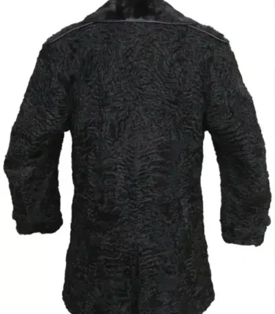 Real Persian Lamb Mink Fur Collar Black Coat