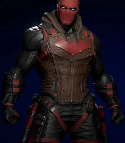 Red Hood Gotham Knights Bat Logo Leather Vest