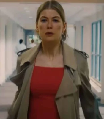 Rosamund Pike I Care a Lot Tan Brown Long Trench Coat