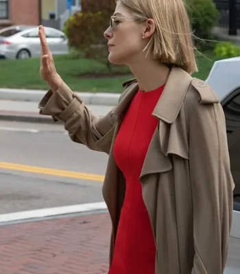 Rosamund Pike I Care a Lot Tan Brown Long Trench Coat