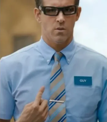 Ryan Reynolds Free Guy Tie and Blue Shirt