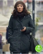 Sandra Oh Killing Eve Polastri Black Cotton Coat