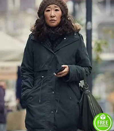 Sandra Oh Killing Eve Polastri Black Cotton Coat