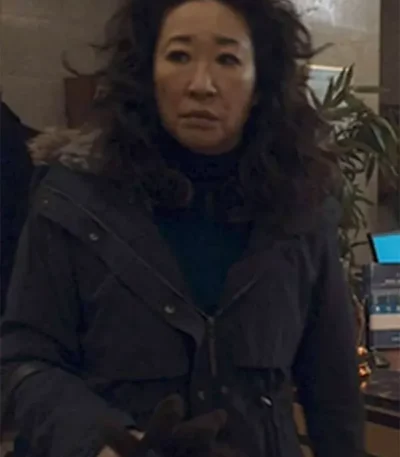 Sandra Oh Killing Eve Polastri Black Cotton Coat