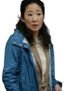 Sandra Oh Killing Eve Season 03 Polastri Blue Hooded Coat