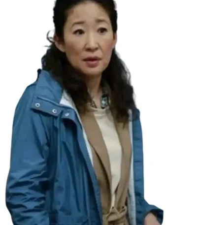 Sandra Oh Killing Eve Season 03 Polastri Blue Hooded Coat