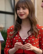 Emily In Paris S3 Lily Collins Red Dotted Cropped Jacket