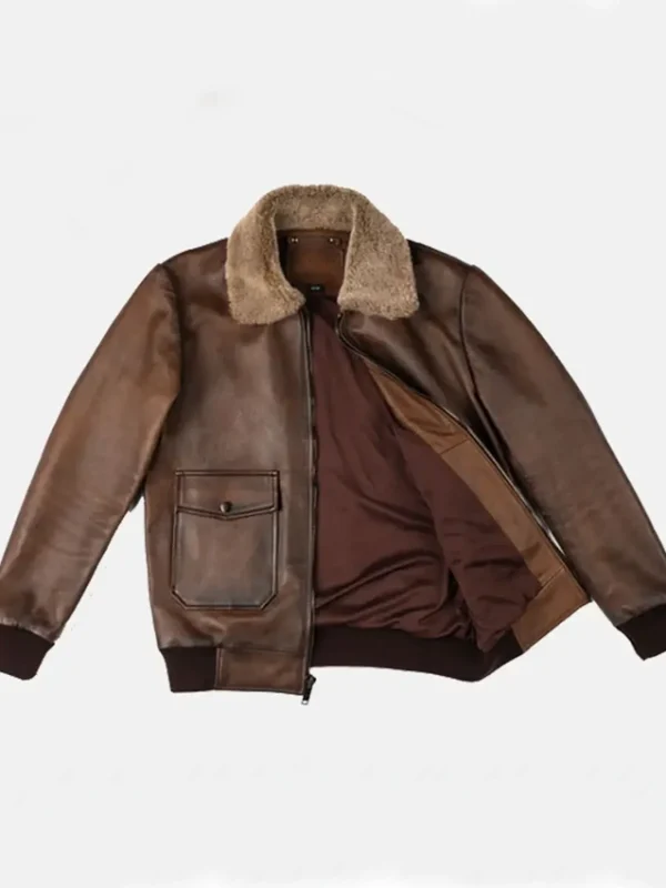 Skyline Brown Leather Bomber Jacket