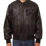 Washington Nationals Bomber Letterman Leather Jacket