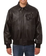 Washington Nationals Bomber Letterman Leather Jacket
