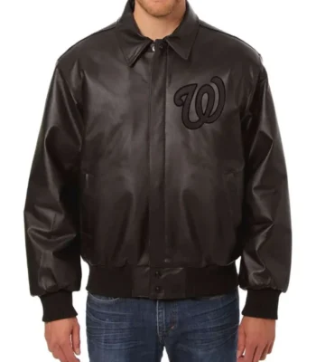 Washington Nationals Bomber Letterman Leather Jacket