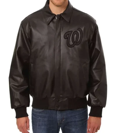 Washington Nationals Bomber Letterman Leather Jacket