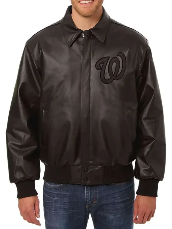 Washington Nationals Bomber Letterman Leather Jacket