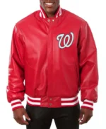 Washington Nationals Letterman Red Leather Jacket