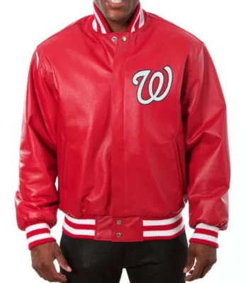 Washington Nationals Letterman Red Leather Jacket