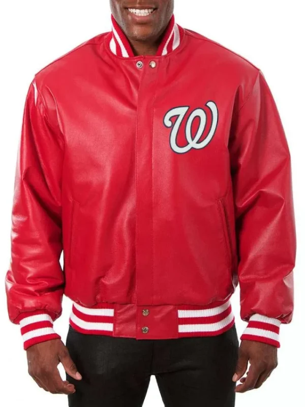 Washington Nationals Letterman Red Leather Jacket