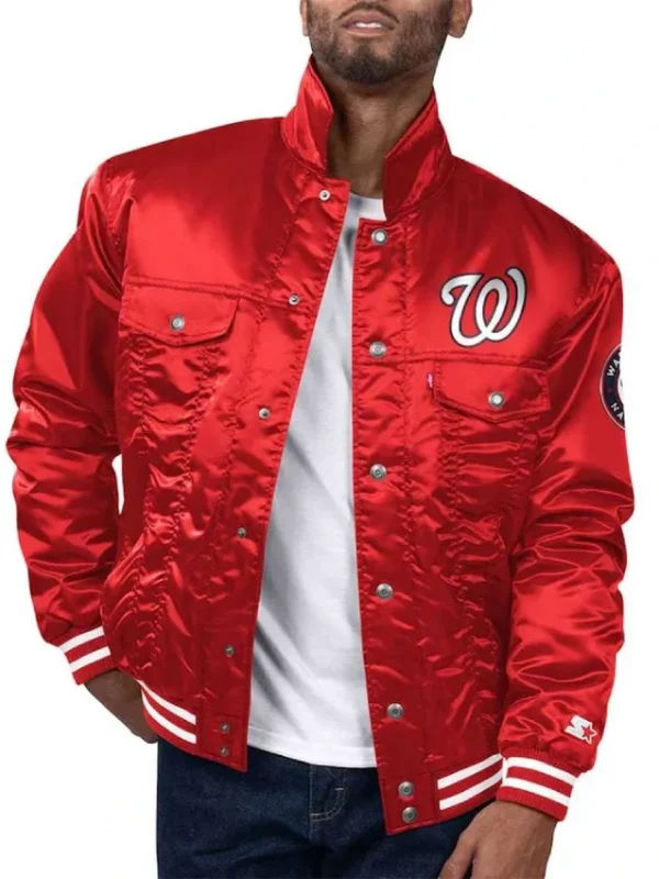 Washington Nationals Red Tab Satin Trucker Jacket