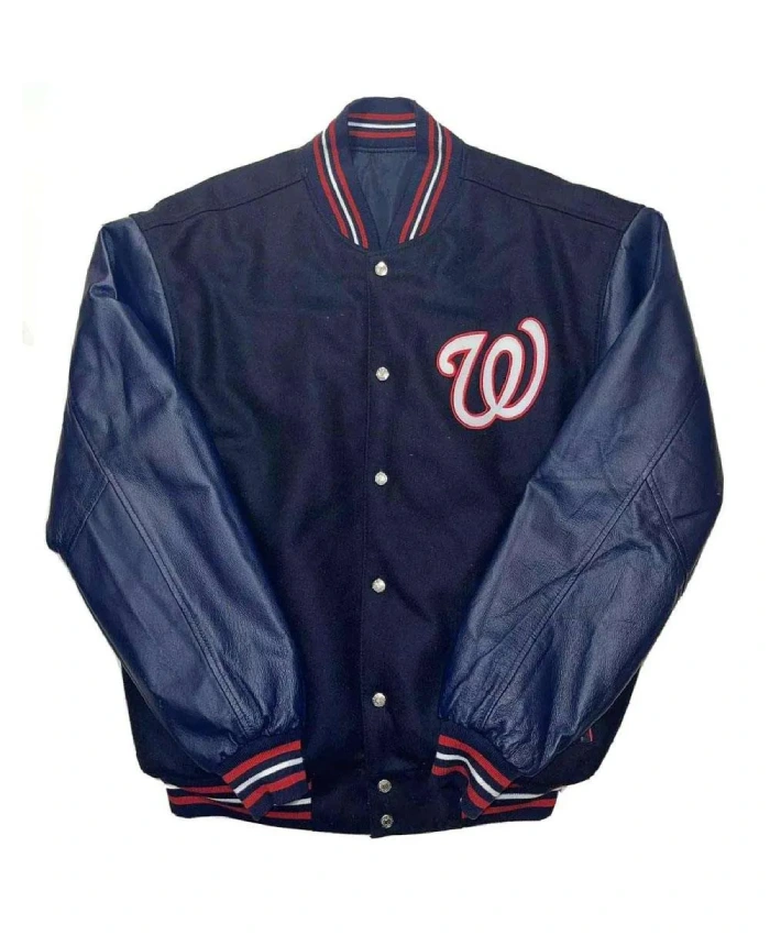 Washington Nationals Wool/Leather Navy Letterman Jacket Washington Nationals Wool/Leather Navy Letterman Jacket