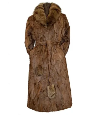 Women Brown Karakul Fur Long Winter Trench Coat