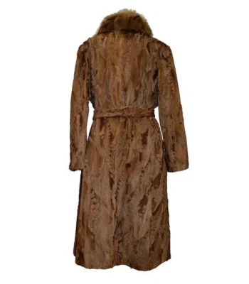 Women Brown Karakul Fur Long Winter Trench Coat