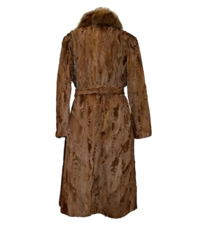 Women Brown Karakul Fur Long Winter Trench Coat