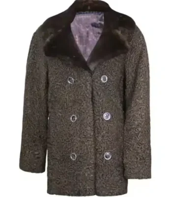 Women Mink Collar Fur Persian Astrakhan Lamb Coat