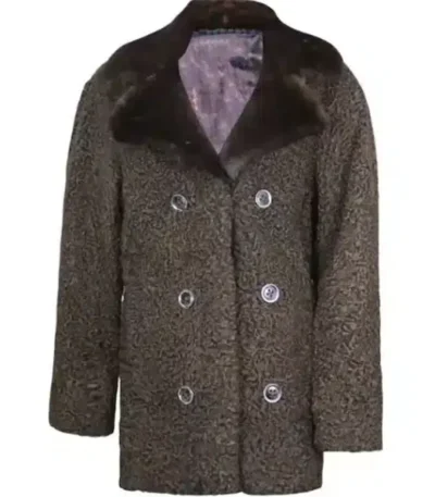 Women Mink Collar Fur Persian Astrakhan Lamb Coat