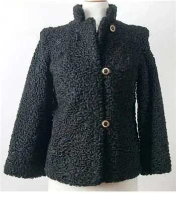 Women Persian Astrakhan Black Lamb Fur Coat