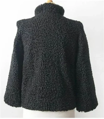 Women Persian Astrakhan Black Lamb Fur Coat