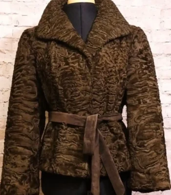 Women Persian Lamb Karakul Fur Brown Jacket