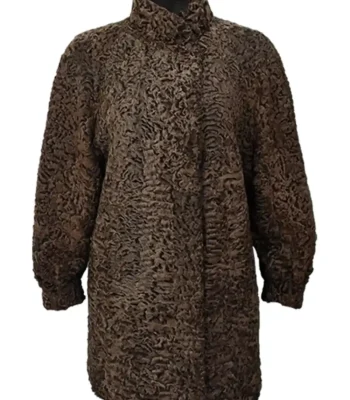 Women Persian Lamb Swakara Broadtail Brown Fur Long Coat