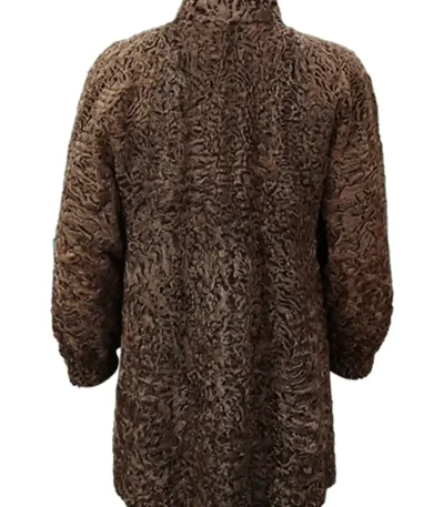 Women Persian Lamb Swakara Broadtail Brown Fur Long Coat