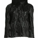 Womens Black Swakara Lamb Fur Fluffy Jacket