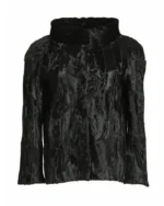 Womens Black Swakara Lamb Fur Fluffy Jacket