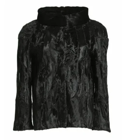 Womens Black Swakara Lamb Fur Fluffy Jacket