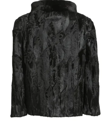 Womens Black Swakara Lamb Fur Fluffy Jacket