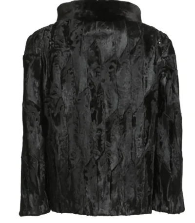 Womens Black Swakara Lamb Fur Fluffy Jacket
