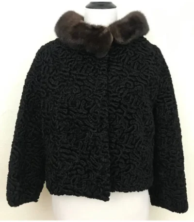 Women’s Bomber Persian Lamb Mink Fur Collar Jacket