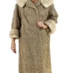 Women’s Real Astrakhan Curly Lamb Mink Fur Collar Coat