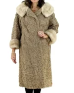 Women’s Real Astrakhan Curly Lamb Mink Fur Collar Coat