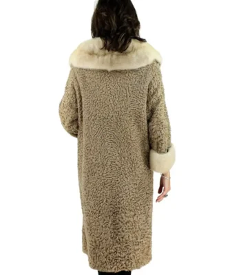 Women’s Real Astrakhan Curly Lamb Mink Fur Collar Coat