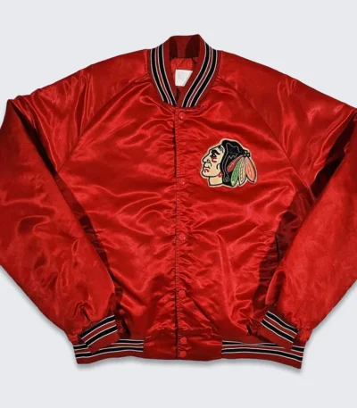 80?s Chicago Blackhawks Red Bomber Jacket